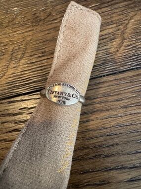 Tiffany & Co. Sterling Oval Tag Ring in Silver with Brown Patina